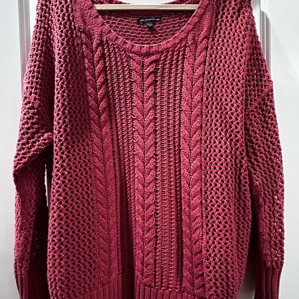 American Eagle Outfitters Maroon Cable Knit Sweater